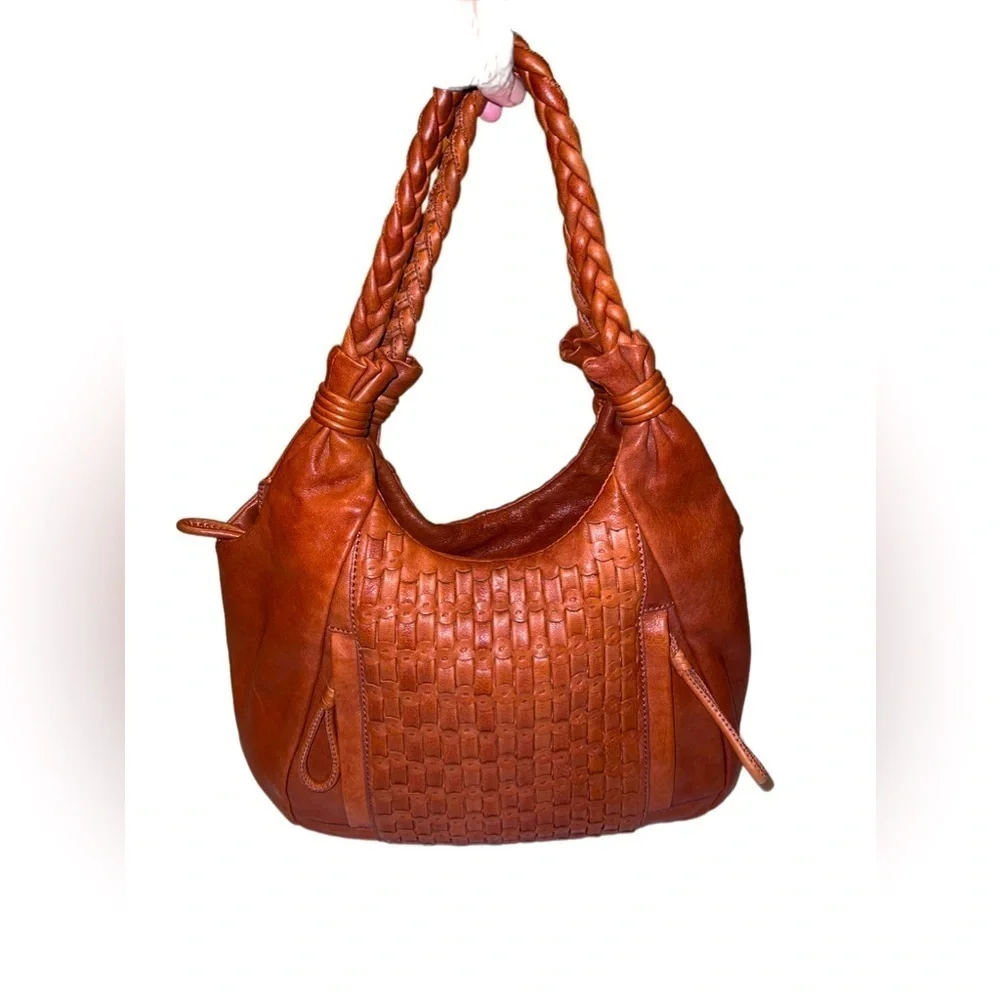LOCKHEART Brick Woven Leather Hobo Handbag Braided Shoulder Strap